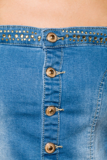 Strapless denim korte jumpsuit