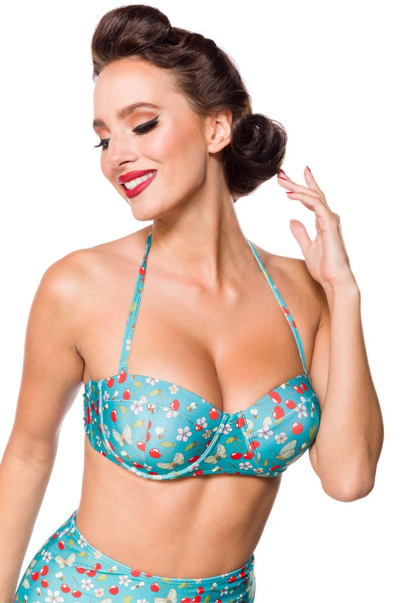 Vintage retro bikini top with cherry pattern