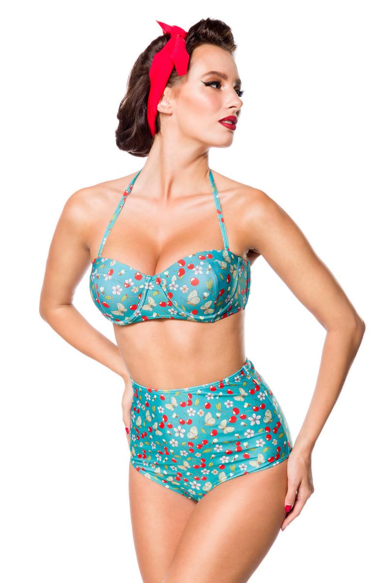 Vintage retro bikini top with cherry pattern