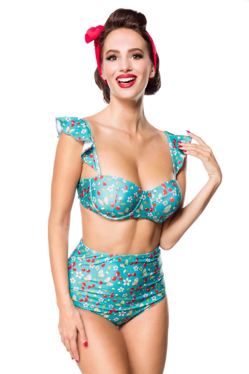 Vintage retro bikini top with cherry pattern