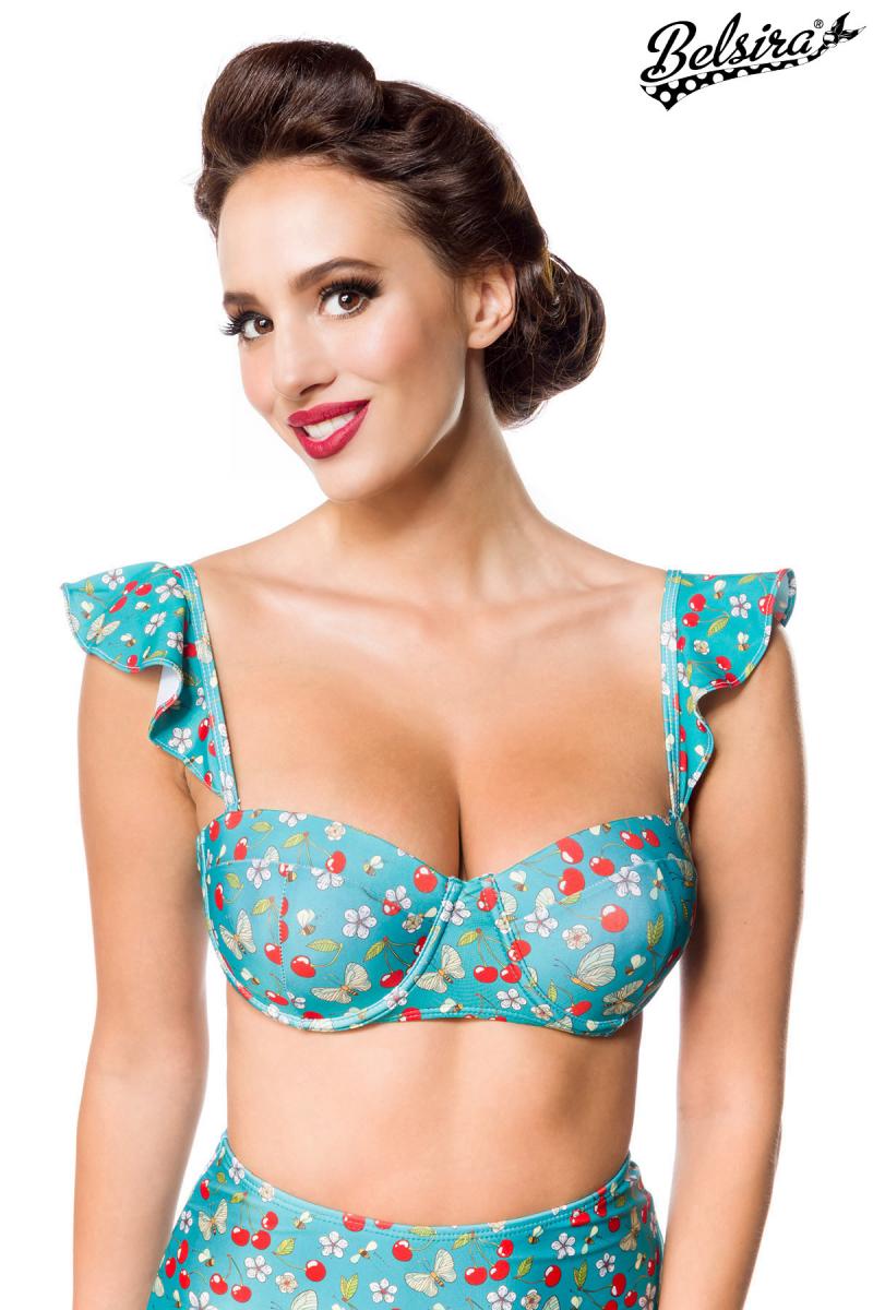 Vintage retro bikini top with cherry pattern