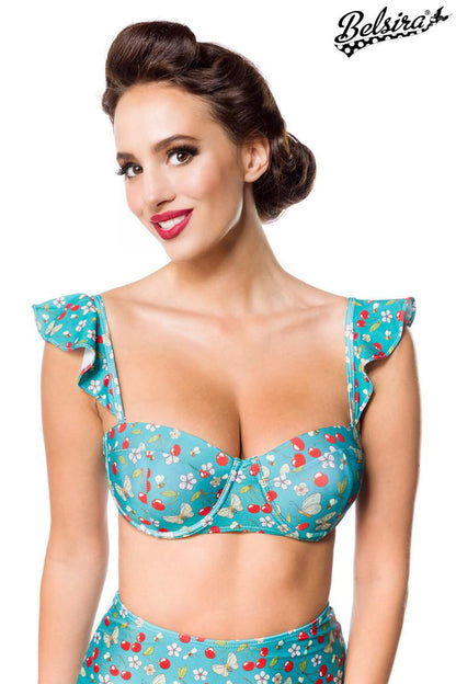 Vintage retro bikini top with cherry pattern