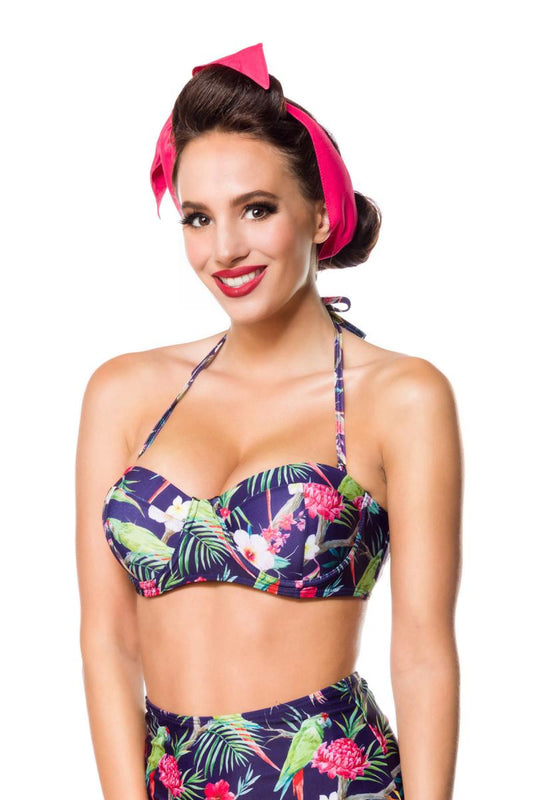 Vintage retro bikini top met tropical pattern