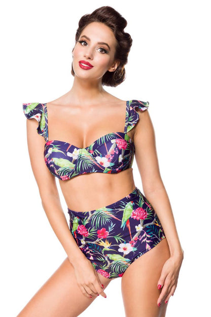 Vintage retro bikini top met tropical pattern