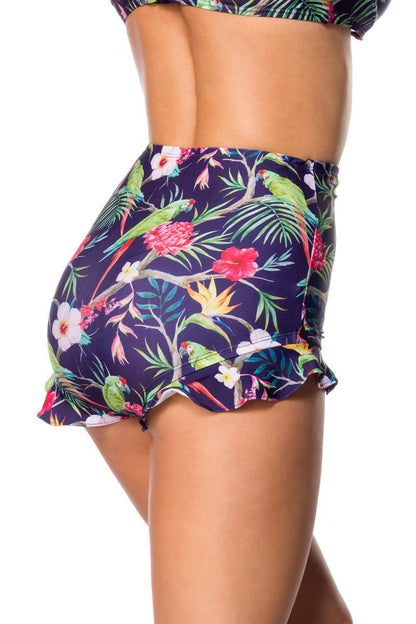 Vintage retro swim trunks with ruffles tropical