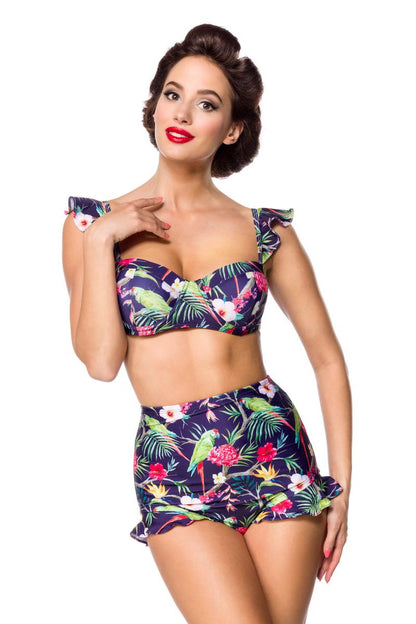Vintage retro swim trunks with ruffles tropical