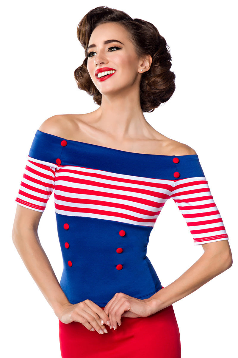 Vintage striped top blue-red