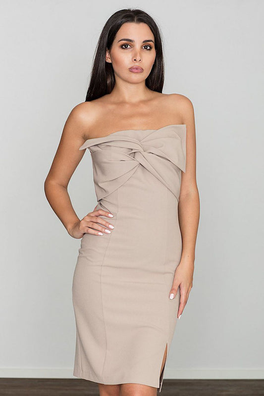 Bandeau bow cocktailjurk beige