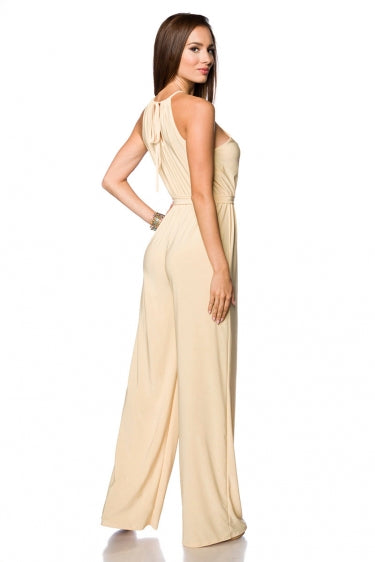 Beige zomers halter jumpsuit