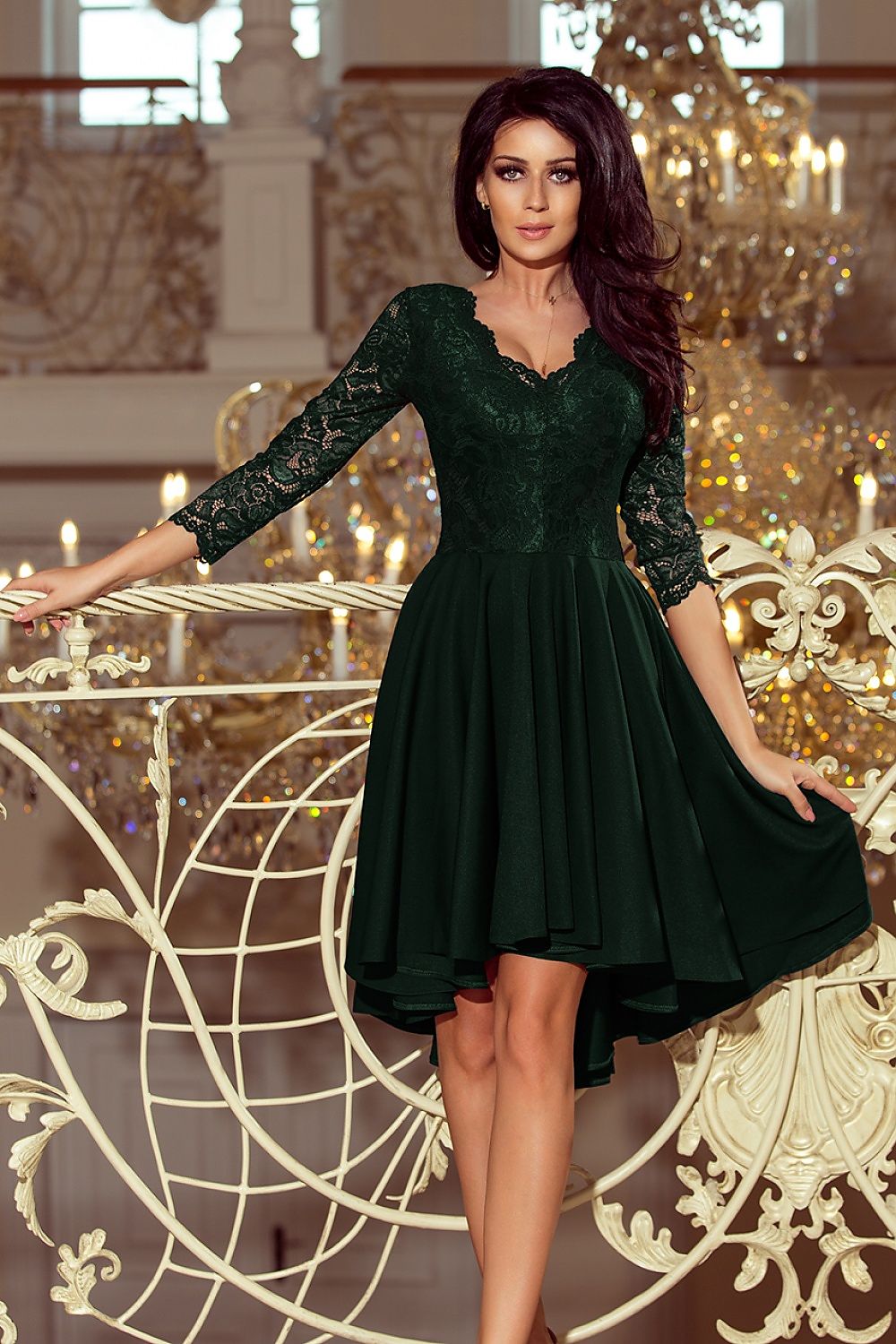 Cocktail mullet dress with green lace