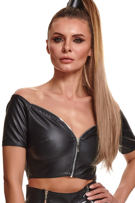 Kurzärmliges Crop-Top aus Öko-Leder