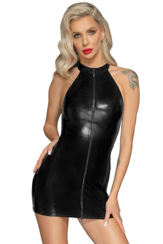 Boudoir Wetlook-Minikleid mit Schlangenmuster