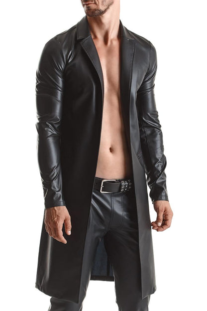 Langer Wetlook-Mantel für Herren