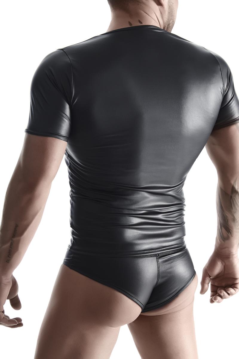 Herren-T-Shirt im Wetlook mit V-Ausschnitt