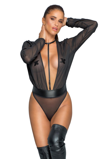 Langärmliger Netz-Bodysuit
