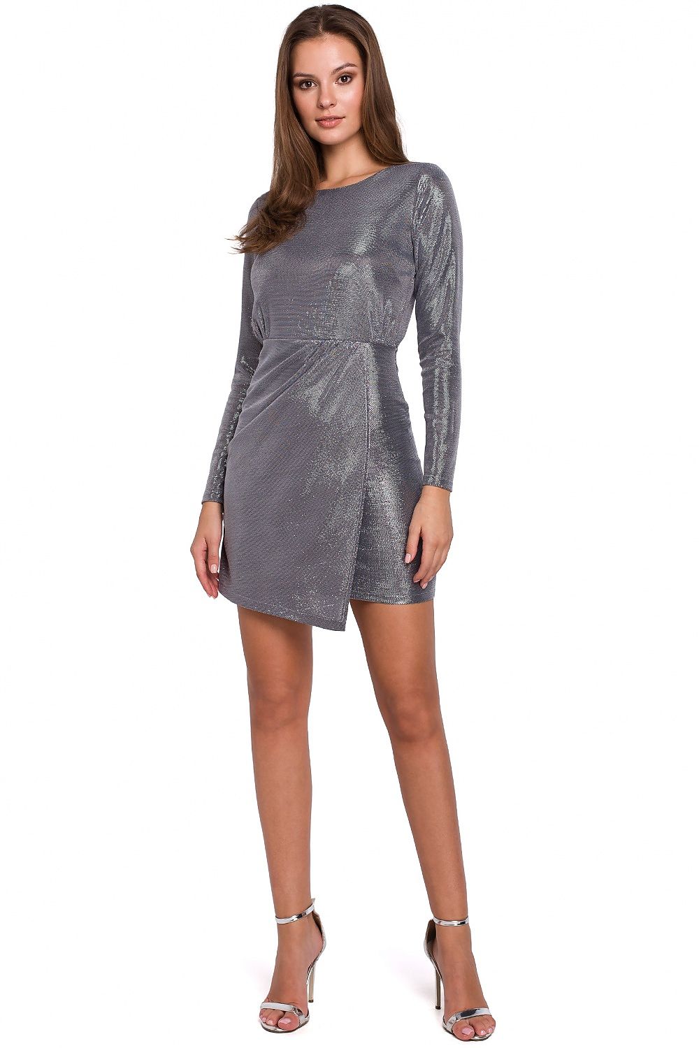 Lange mouwen mini glitter jurk zilver