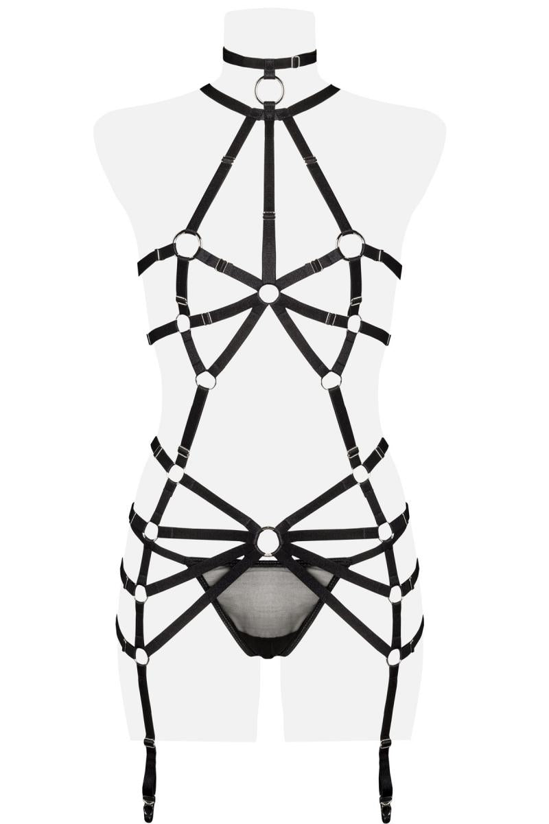 Luxurious harness body dress with rings