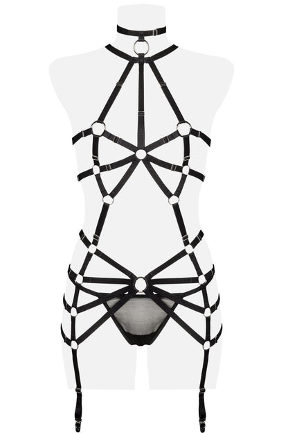 Luxurious harness body dress with rings