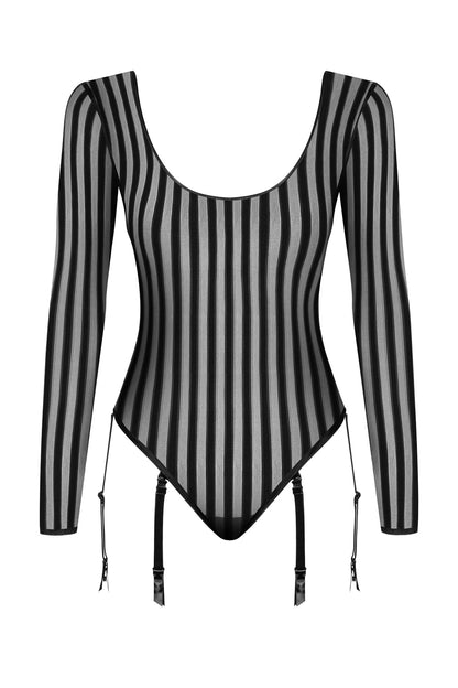 Petite Noir striped tulle bodysuit
