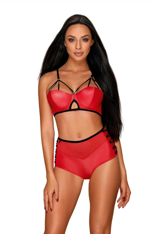 Erotisches Wetlook und Gaze Gogo-Set Rot