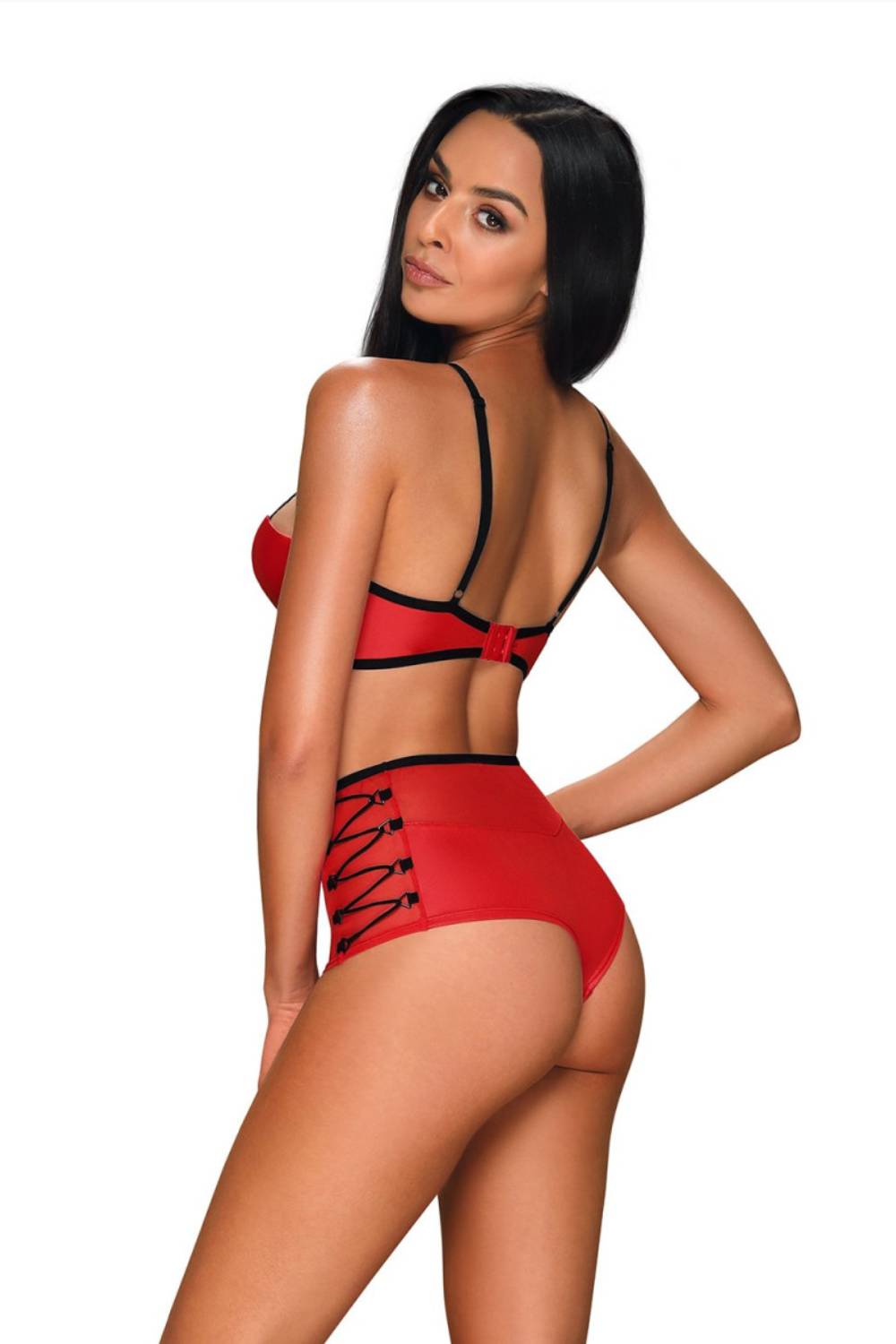 Erotisches Wetlook und Gaze Gogo-Set Rot