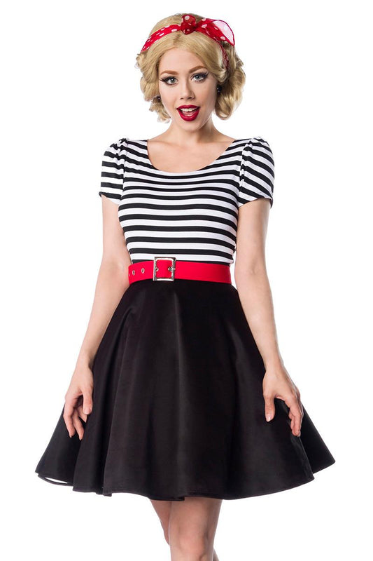 Retro swing dress with short puff sleeves in black