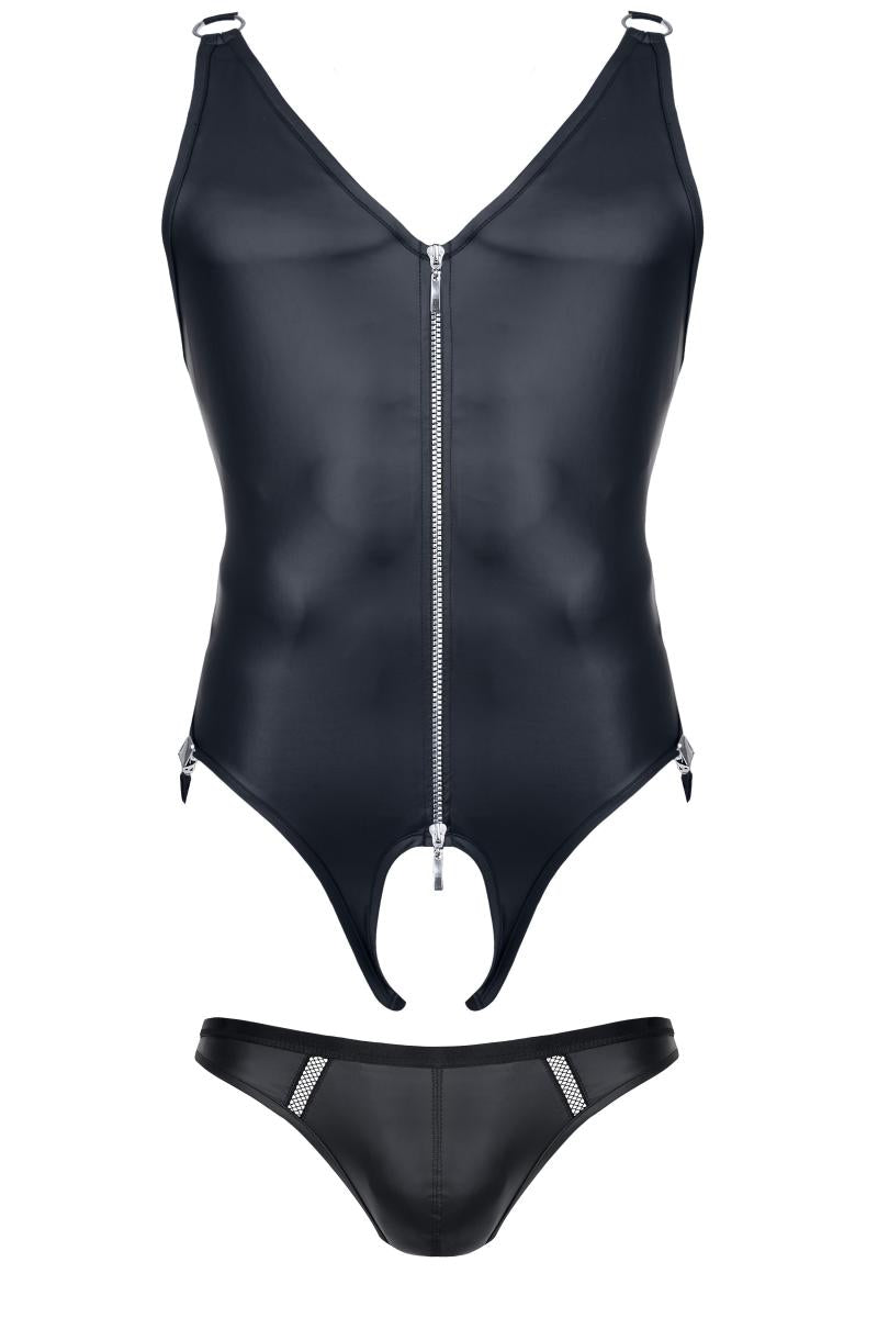 Sexy Wetlook-Harness-String-Bodysuit für Herren