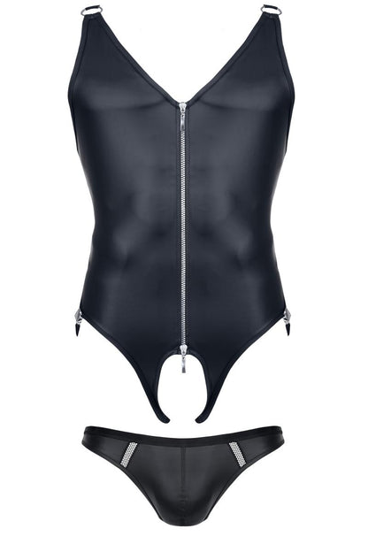 Sexy Wetlook-Harness-String-Bodysuit für Herren