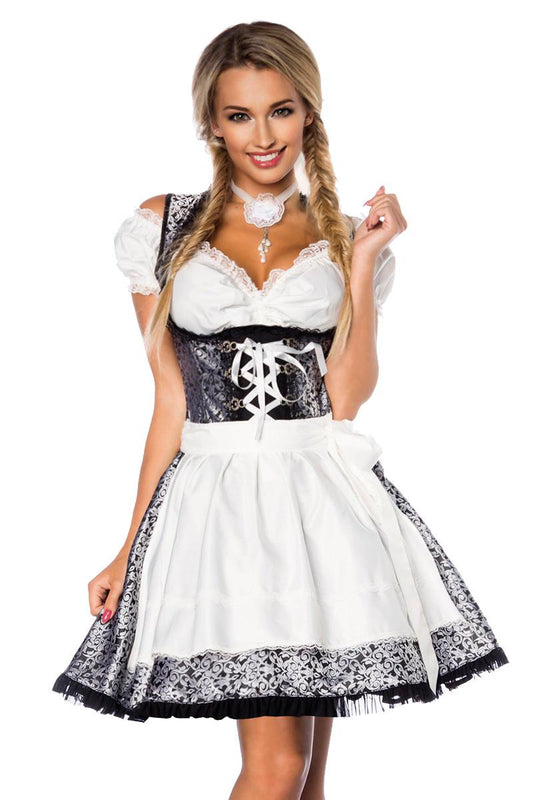 Sexy underbust Dirndl dress white-silver-black