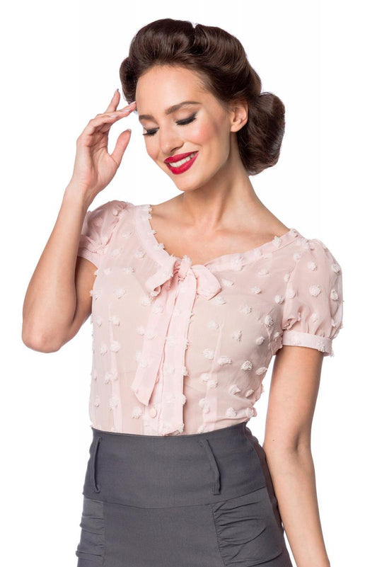 Vintage transparente Bluse mit rosa Schleife