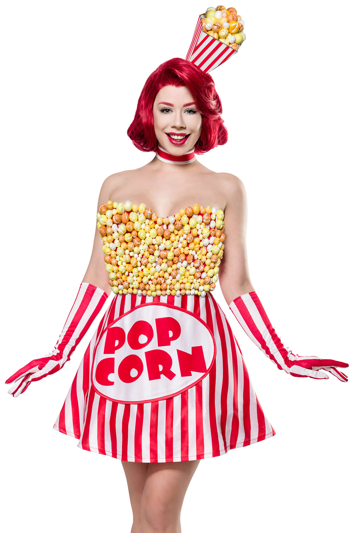 Prachtige popcornmeisje kostuum
