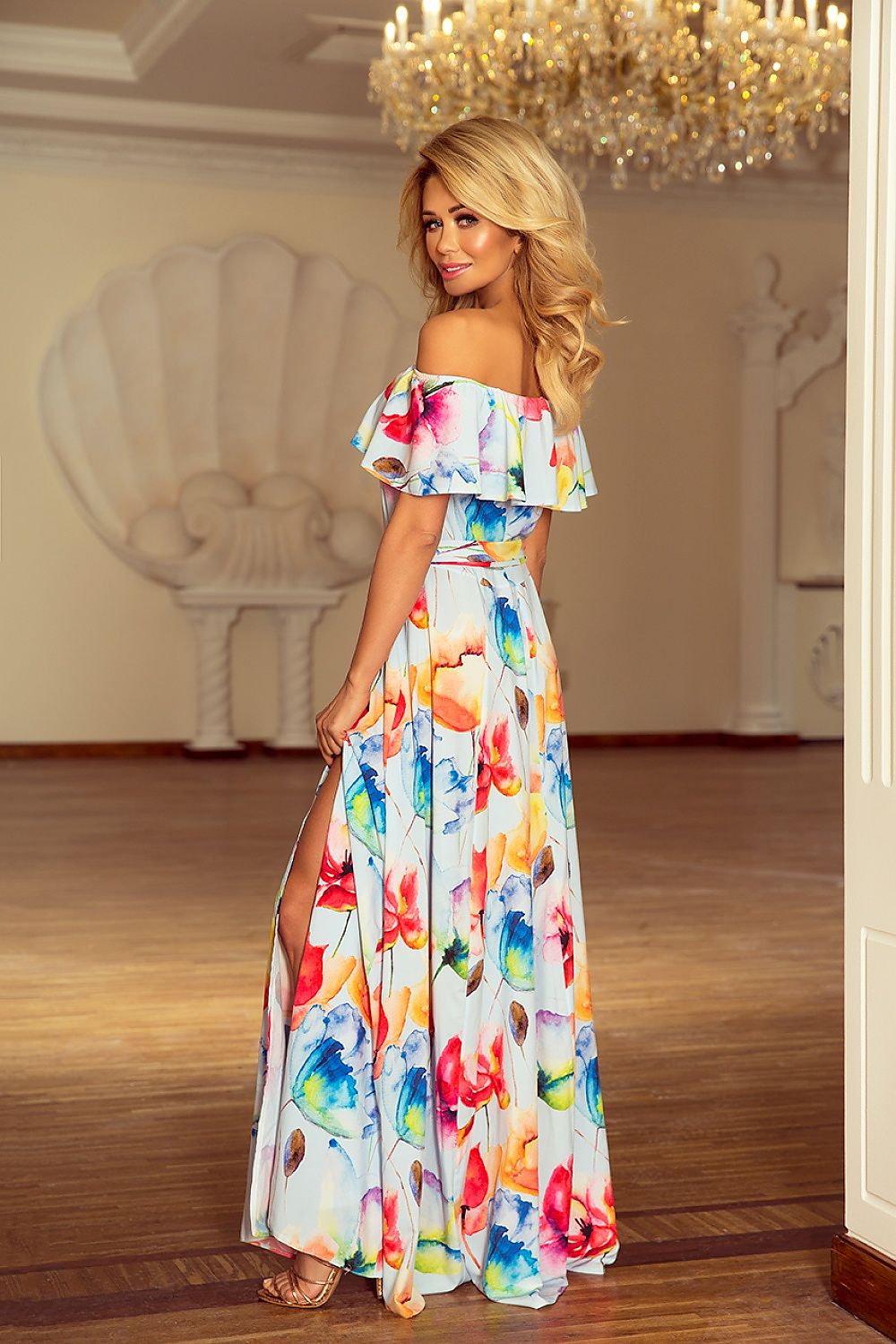 Bloemenmotief  bohemian maxi jurk in pastelkleuren