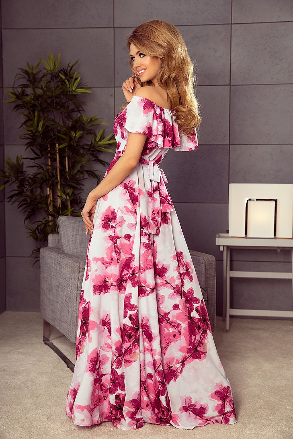 Bloemmotief  bohemian maxi jurk in pink