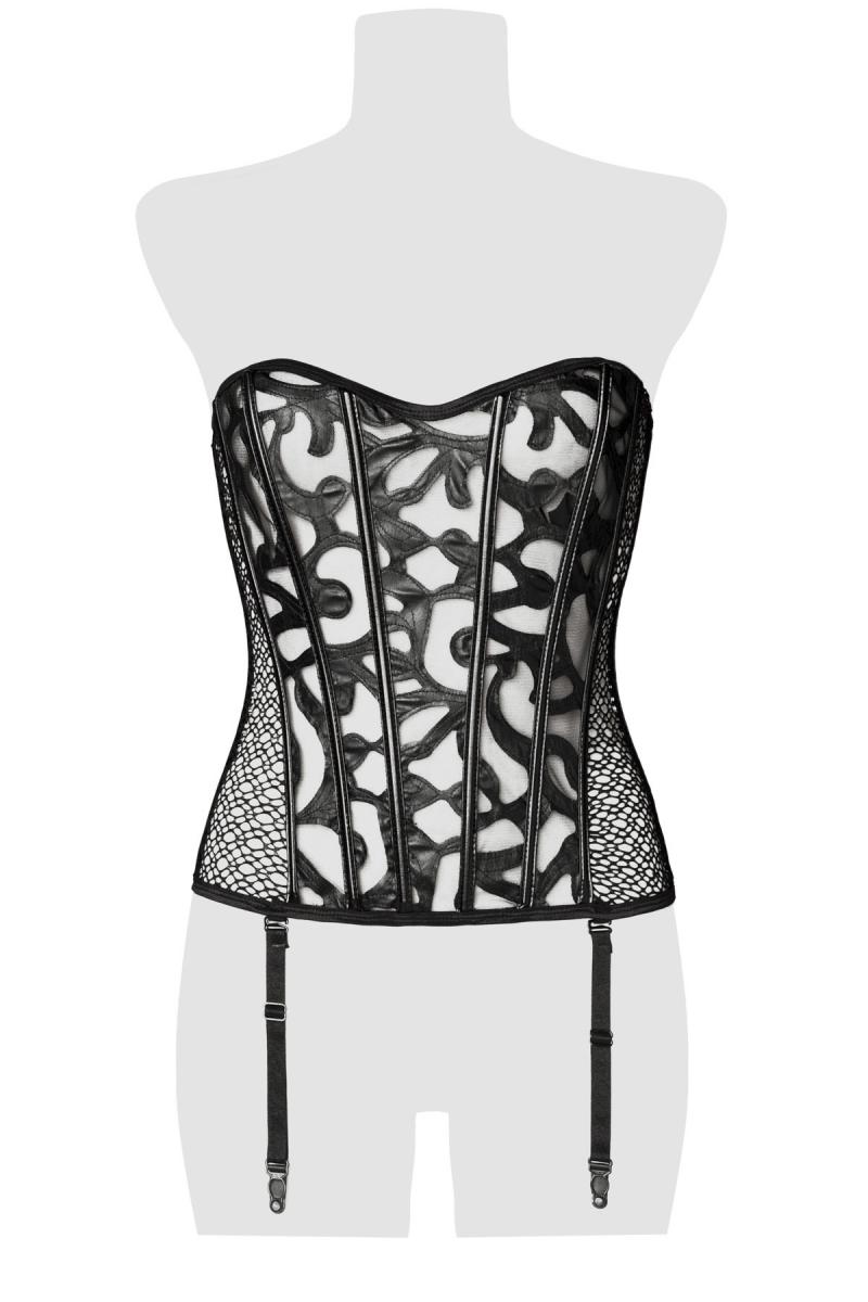 Bloemvormige lederlook en mesh corset