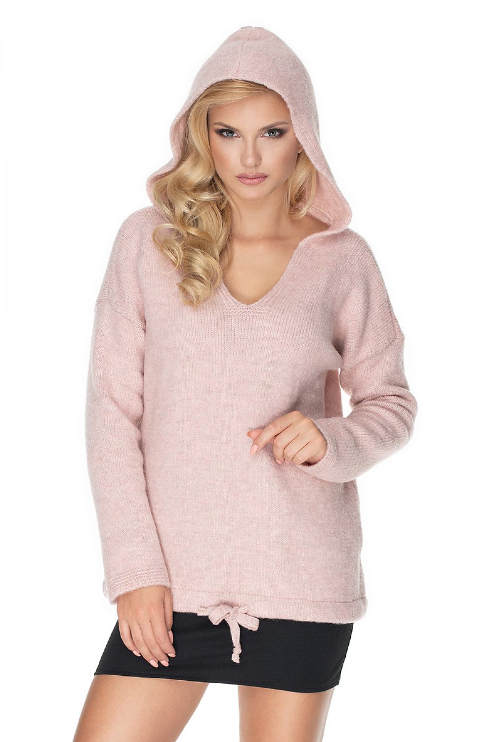 Fluffy over-sized trui met capuchon pink