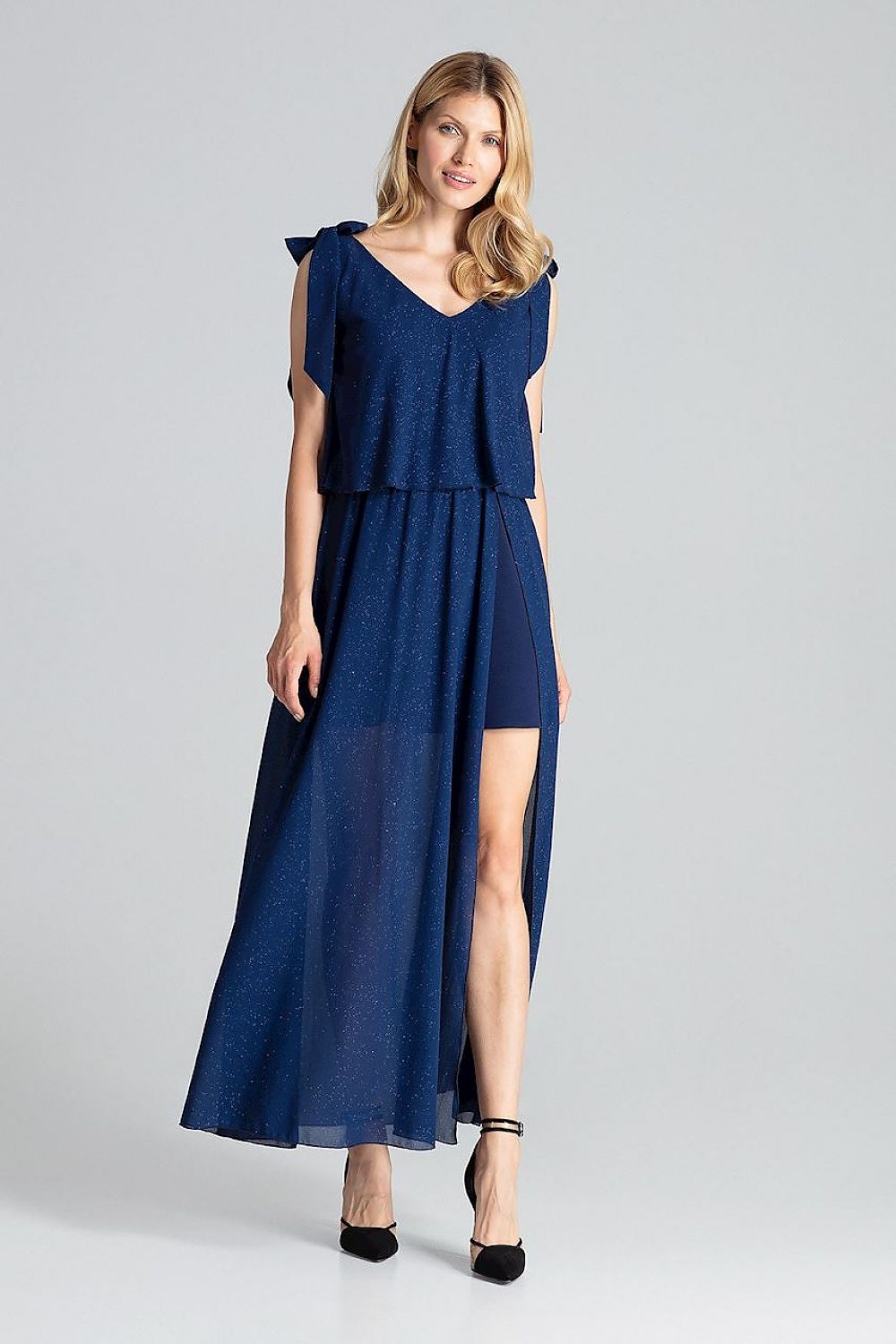 Maxi dress with integrated mini skirt navy