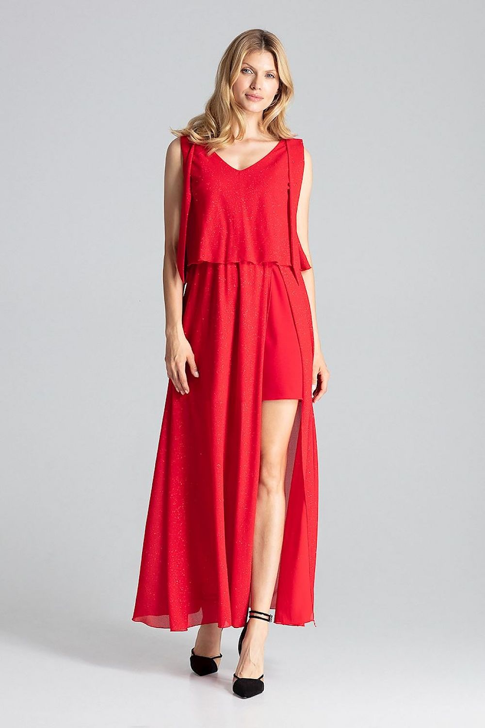 Maxi jurk met ingewerkte mini rok red