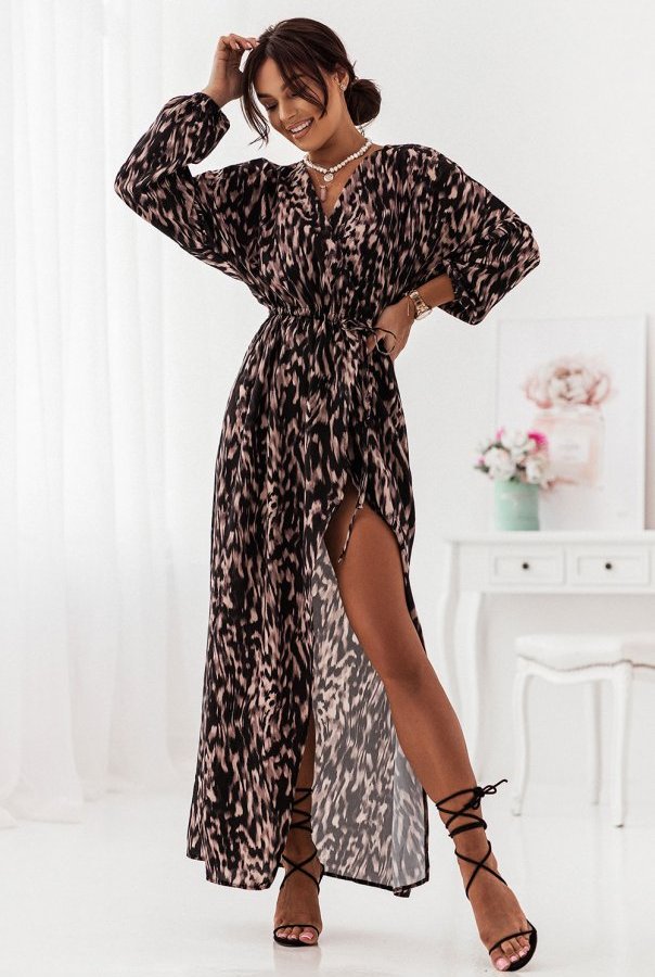 Maxi kimono jurk met overslag panther