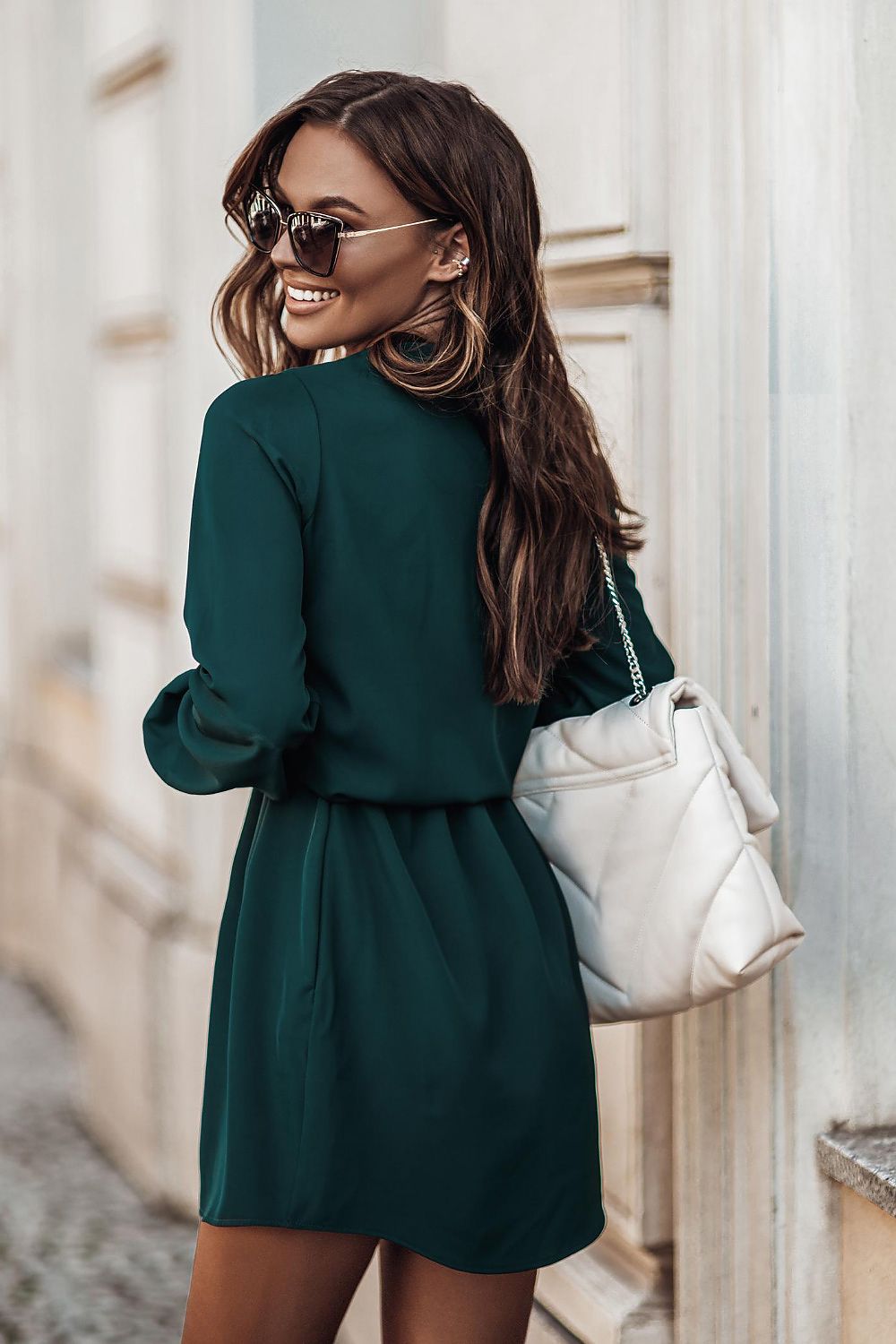 Mini blousejurk met V-hals groen