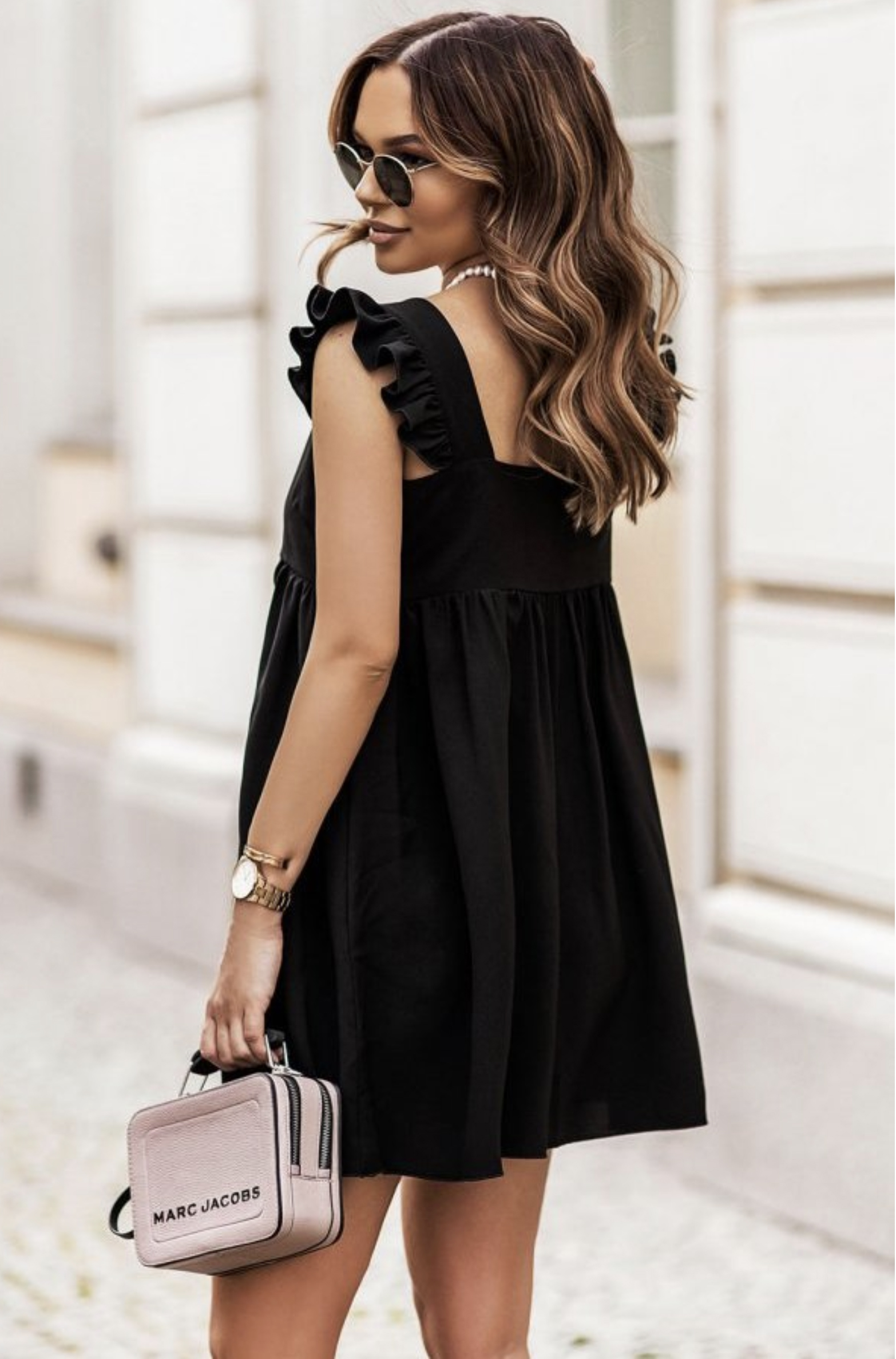 Mini jurk met vierkante halslijn black