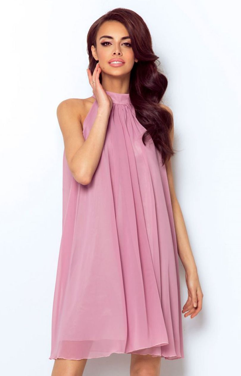Mouwloze jurk in chiffon pink