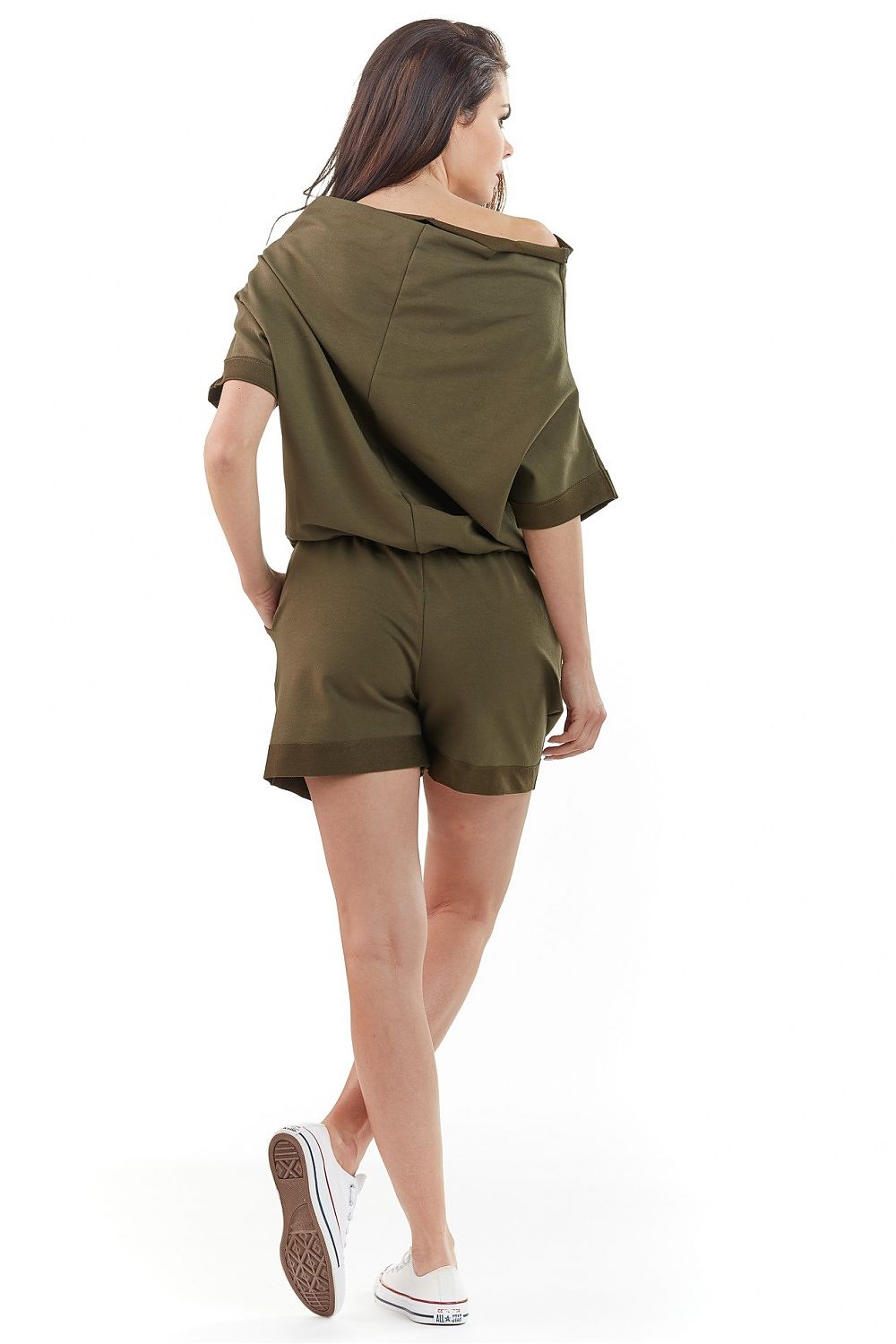 Off shoulder loose-fit playsuit army