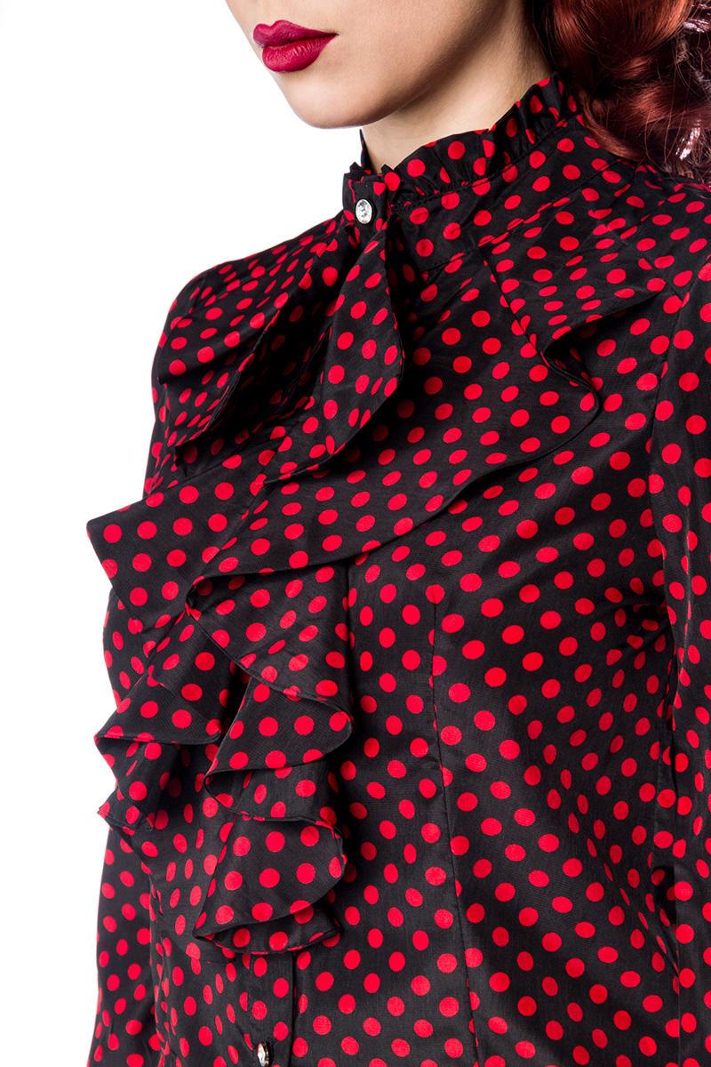 Vintage blouse met ruches zwart-rood