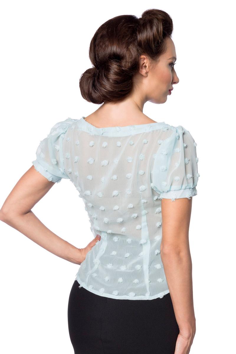 Vintage transparante blouse met strikje blauw