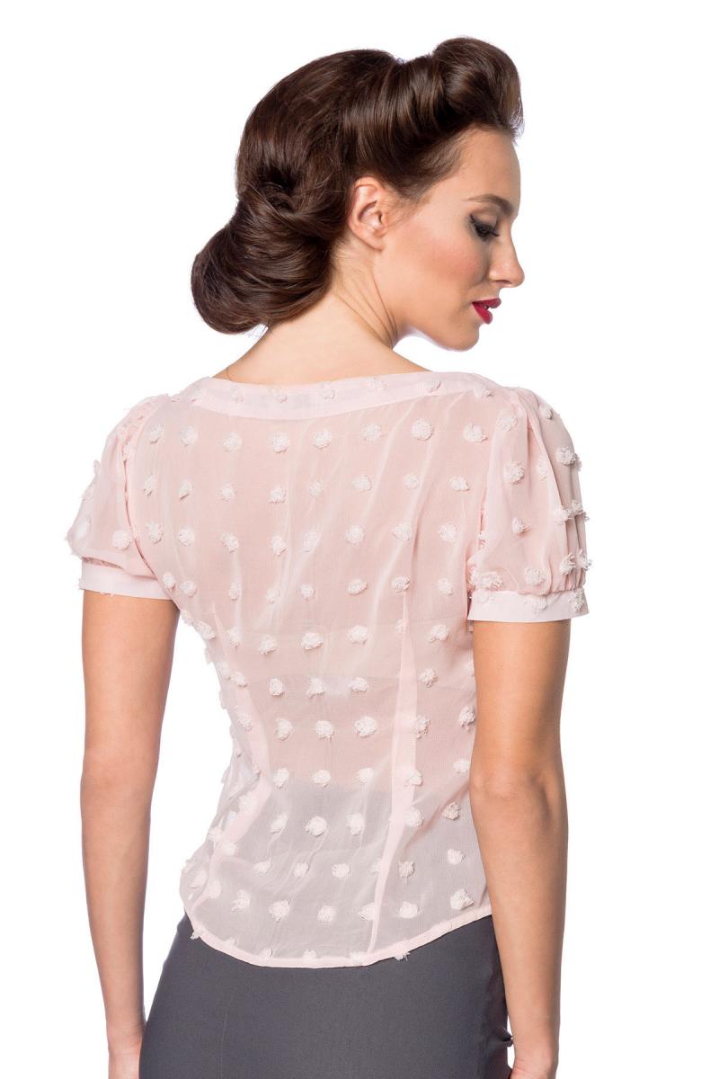 Vintage transparante blouse met strikje roze