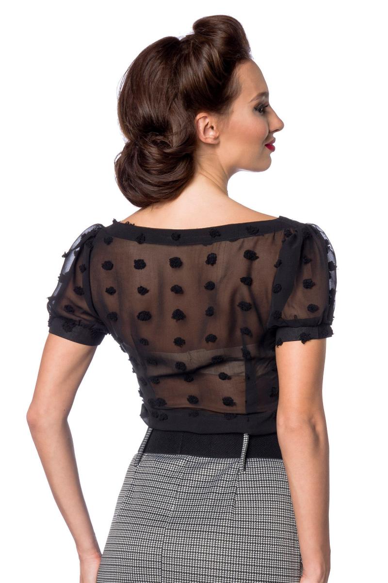 Vintage transparante blouse met strikje zwart