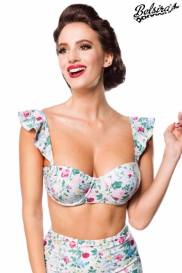 Vintage retro bikini top with rose bloemen pattern