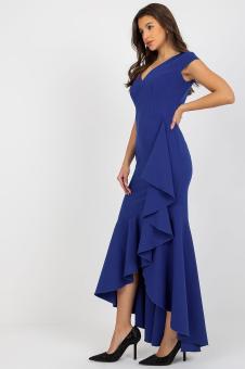 Asymmetrische avondjurk met ruches cobalt