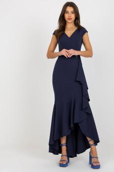 Asymmetrische avondjurk met ruches navy