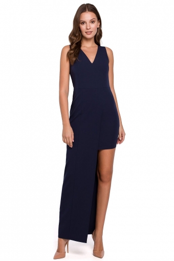 Avondjurk met asymmetrische rok navy